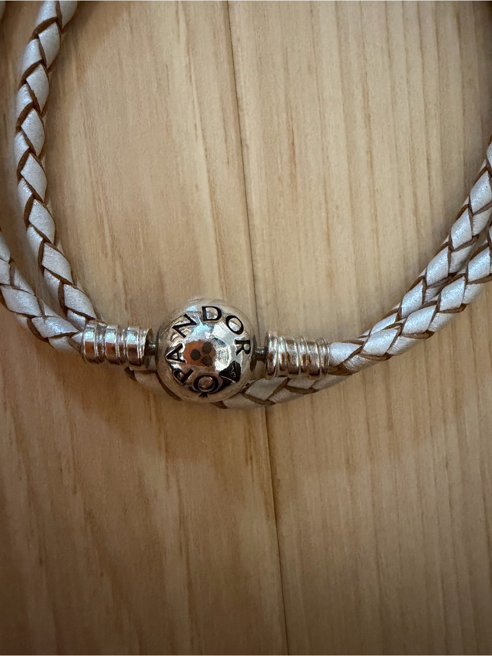 Pandora White Braided Double-Wrap Bracelet with Silver Clasp - Picture 4 of 4